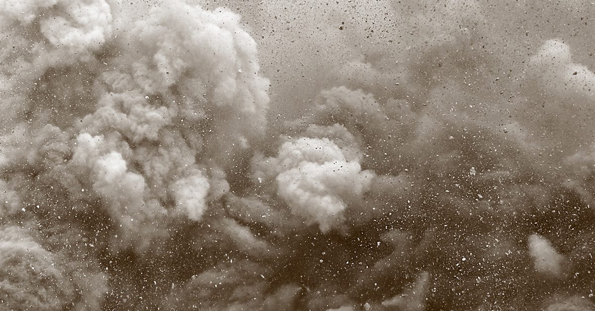 clouds of dust and debris