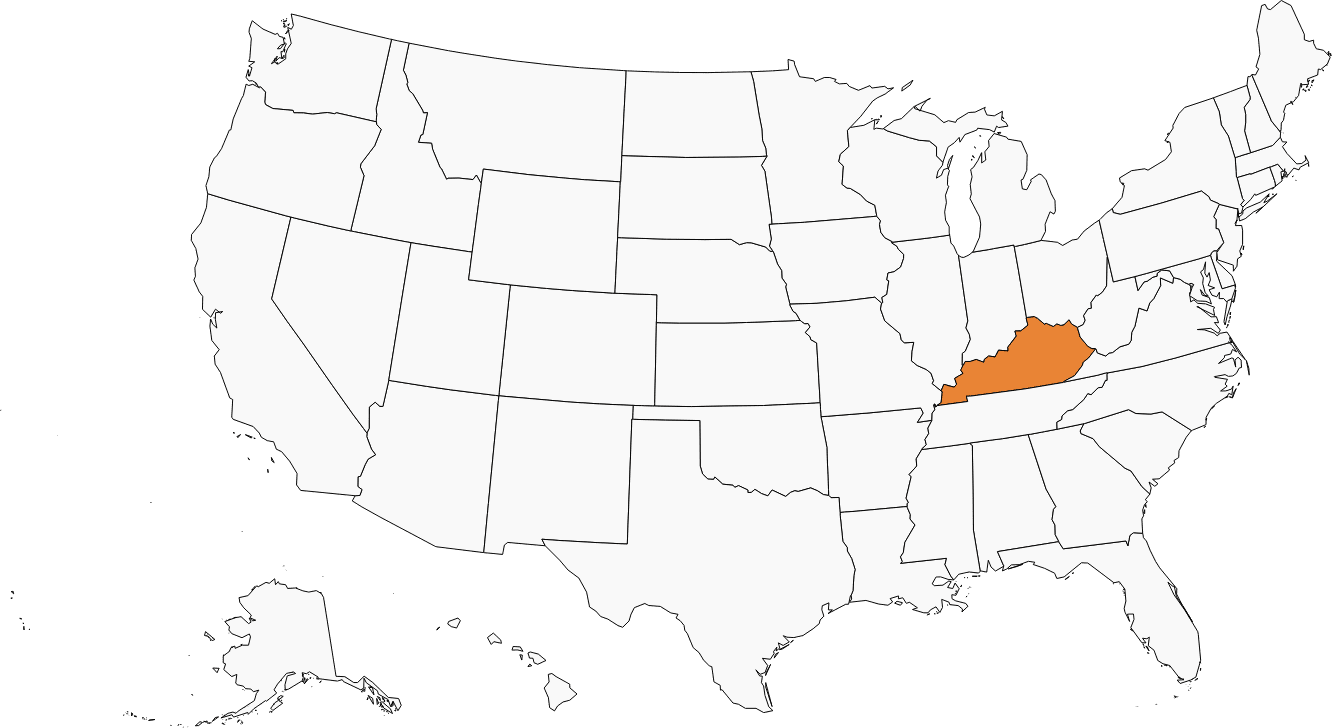 kentucky-map black and white map of the United States with Kentucky filled in orange